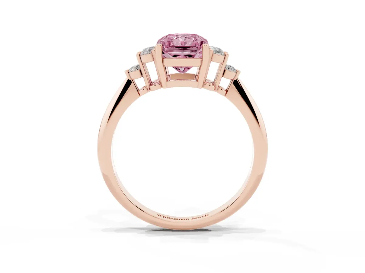 Fancy Pink Radiant Cut Cut Diamond Cluster Ring with Solitaire Band and Four-Prong Setting Rose gold