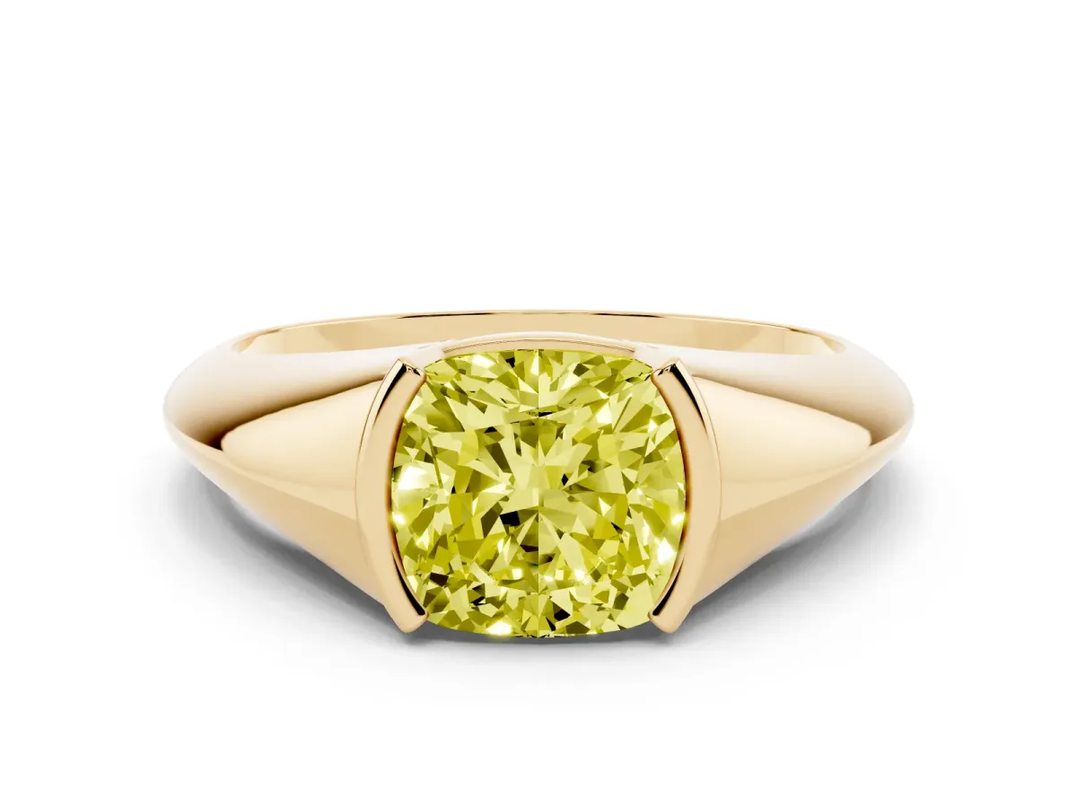 Fancy Yellow Cushion Cut Solitaire Tension Set Diamond Ring Yellow gold