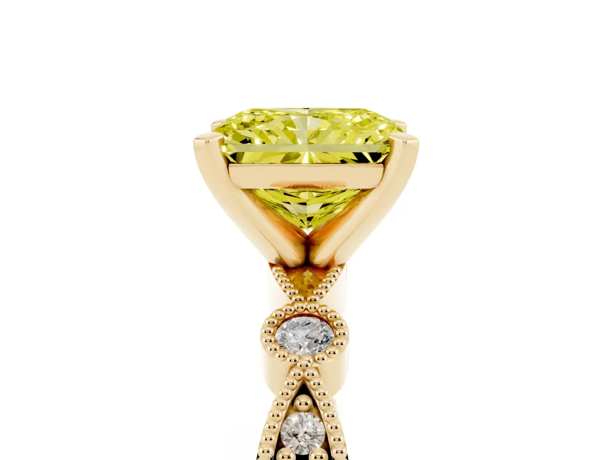 Fancy Yellow Radiant Cut Milgrain Bezel Diamond Engagement Ring with Solitaire Prong Setting Yellow gold