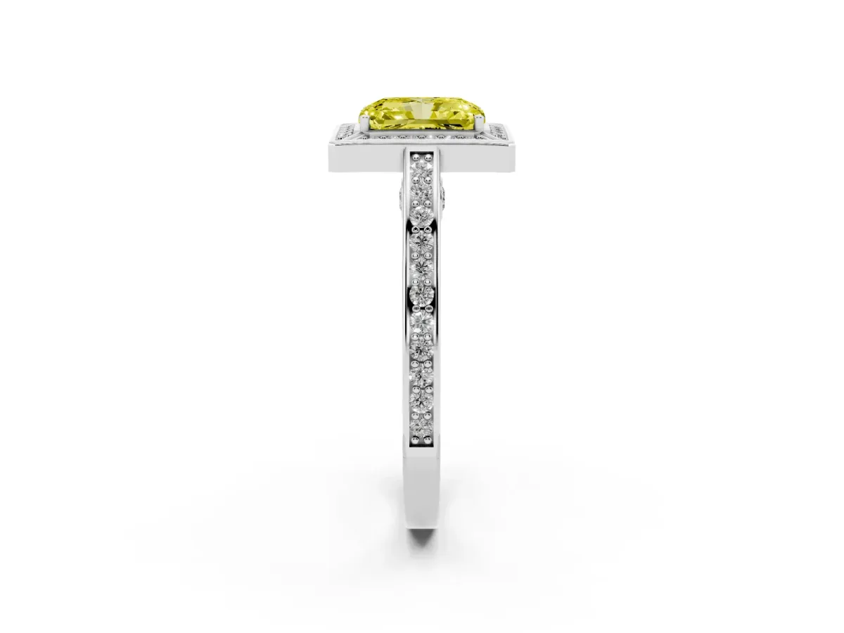 Fancy Yellow Radiant Cut Cut Halo Pave Split Shank Prong Setting Ring Platinum