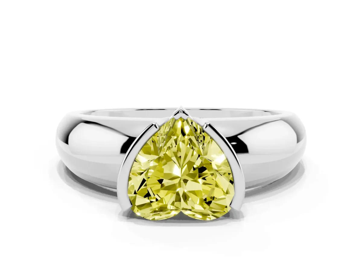 Fancy Yellow Heart Cut Solitaire Tension Set Diamond Ring with Wide Band White gold