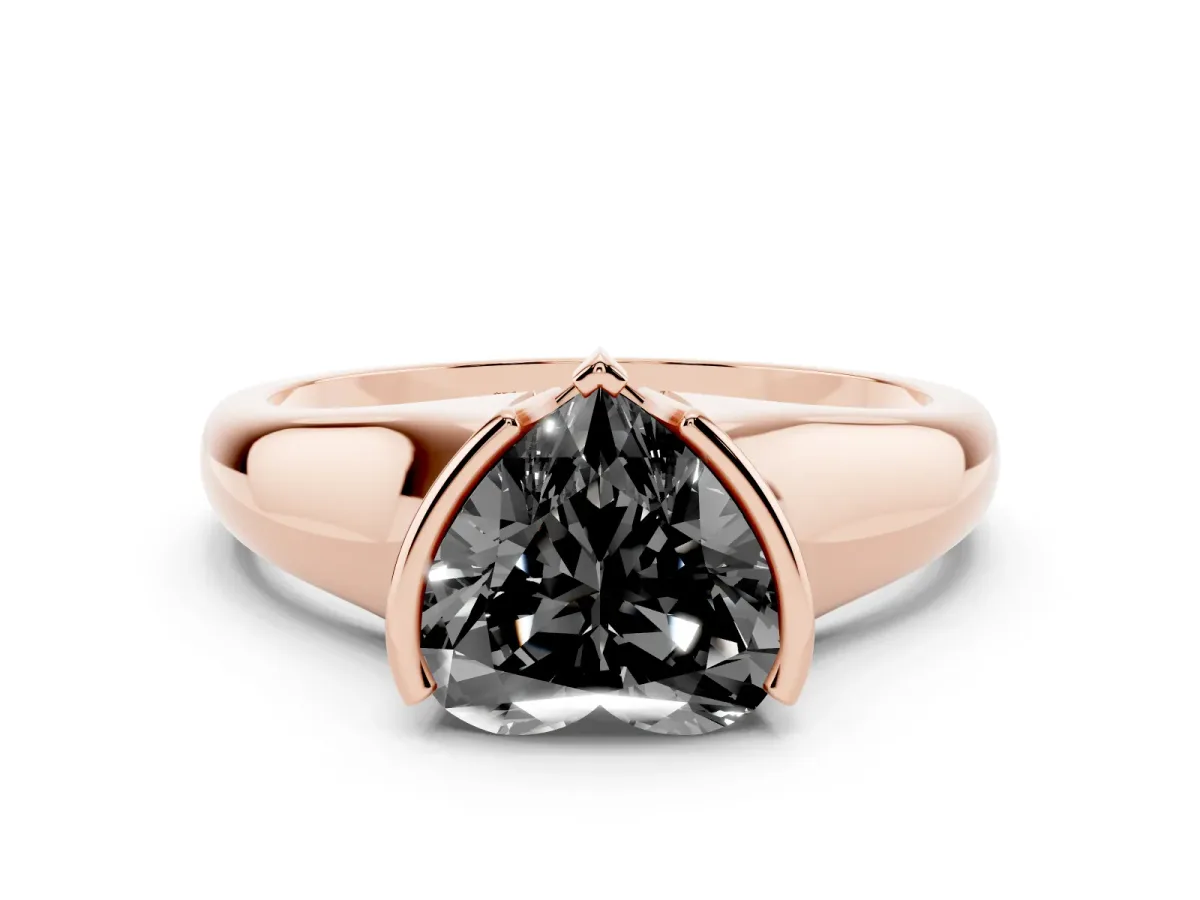 Fancy Black Heart Cut Solitaire Tension Set Diamond Ring with Split Shank Band Rose gold