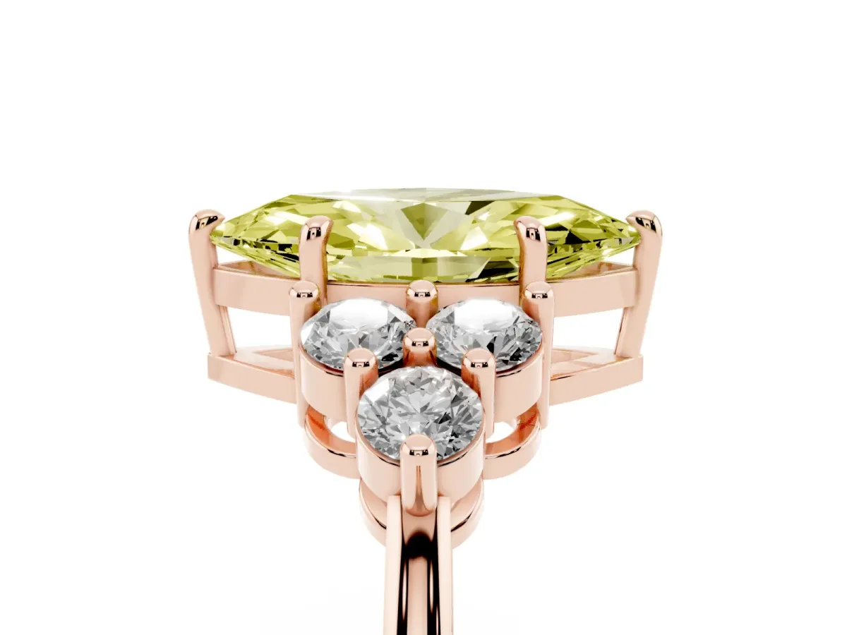 Fancy Yellow Marquise Cut Brilliant Diamond Cluster Accent Solitaire Ring with Prong Setting Rose gold