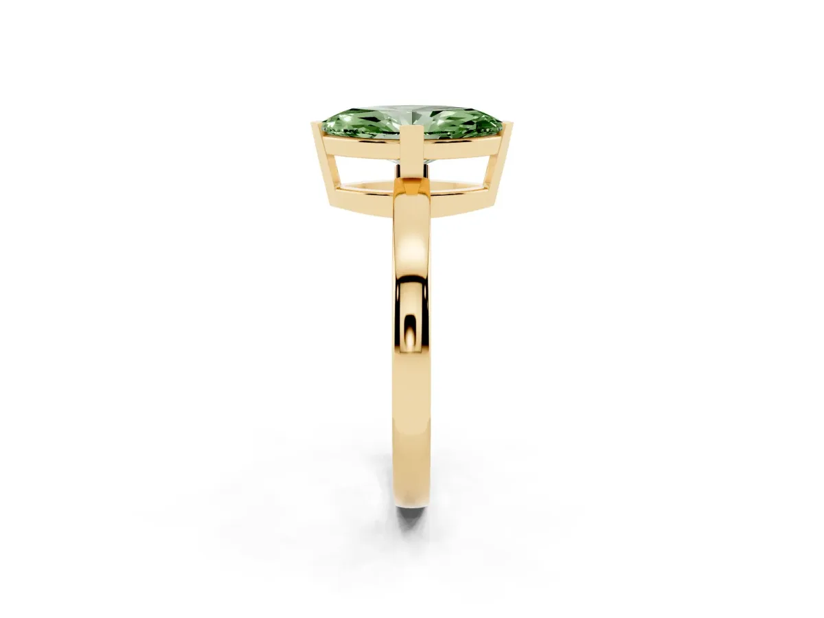 Fancy Green Marquise Cut Cut Solitaire Ring with Four-Prong Setting and Classic Band Yellow gold
