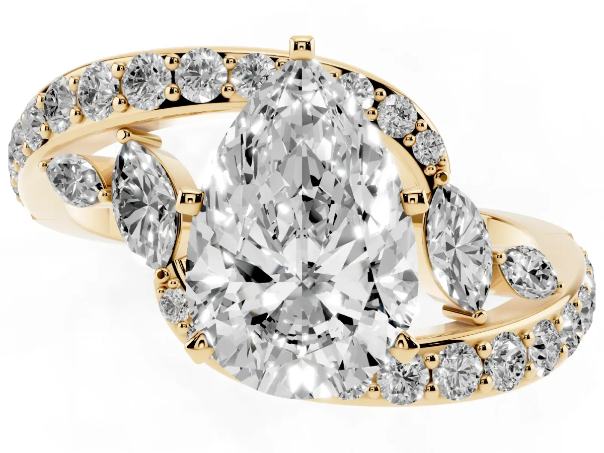Pear Cut Solitaire with Pavé Twist Band and Four-Prong Setting Yellow gold