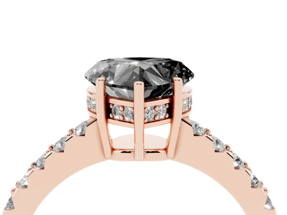 Fancy Black Heart Cut Solitaire Diamond Engagement Ring with Pavé Band and Six-Prong Setting Rose gold