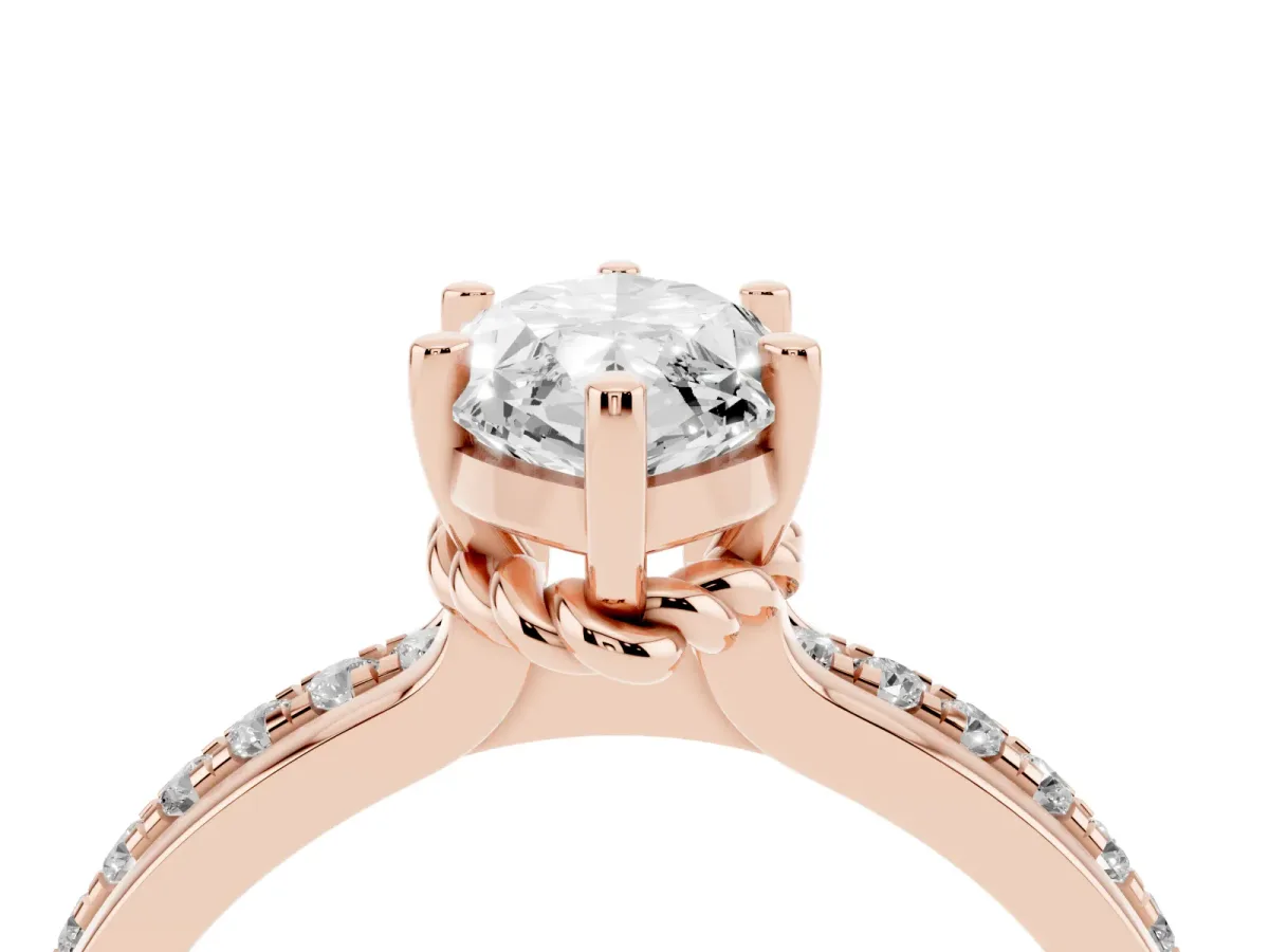 Marquise Cut Solitaire Diamond Ring with Channel Set Band and Six-Prong Setting Rose gold