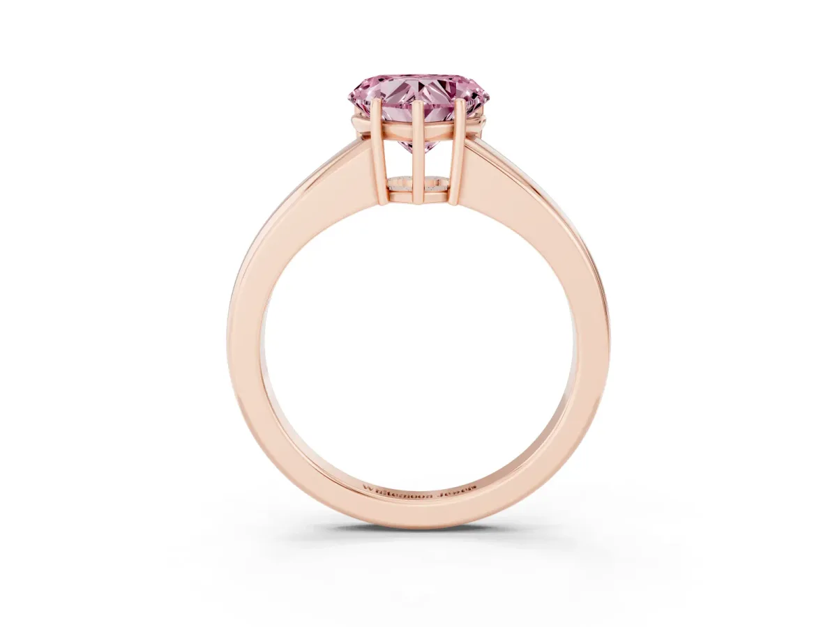 Fancy Pink Heart Cut Solitaire Diamond Ring with Tapered Band and Four-Prong Setting Rose gold