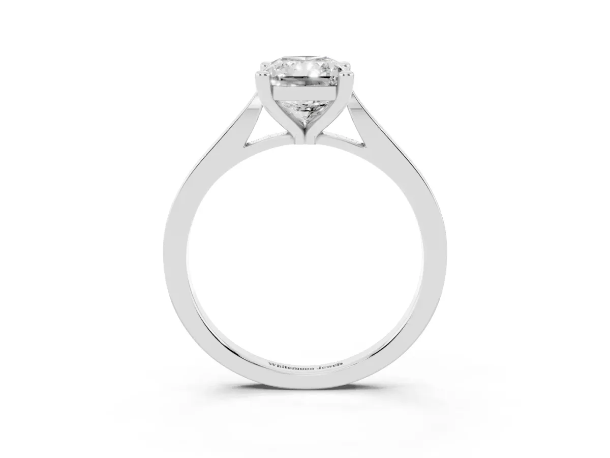 Radiant Cut Solitaire Diamond Ring with Four-Prong Setting and Tapered Band White gold