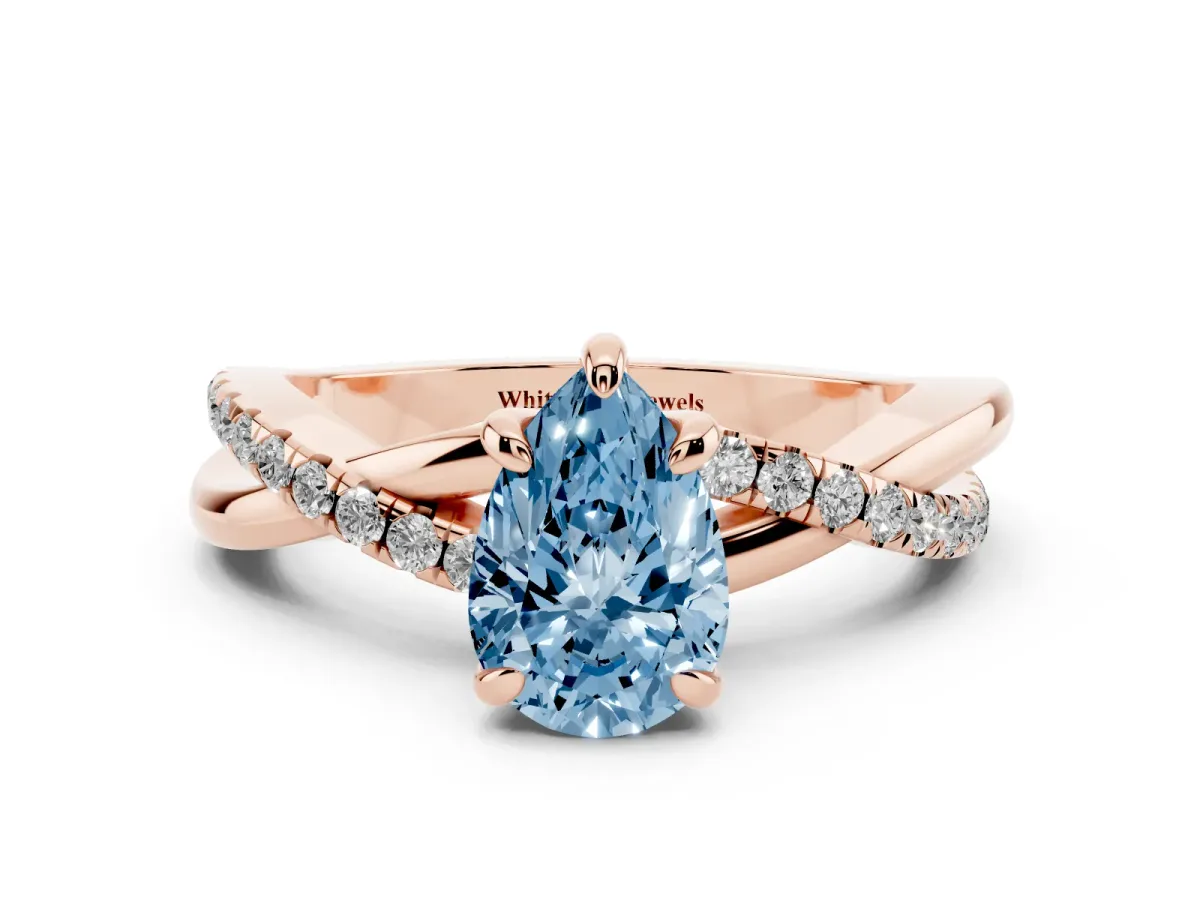 Fancy Blue Pear Cut Cut Diamond Twist Band Solitaire with Prong Setting Rose gold