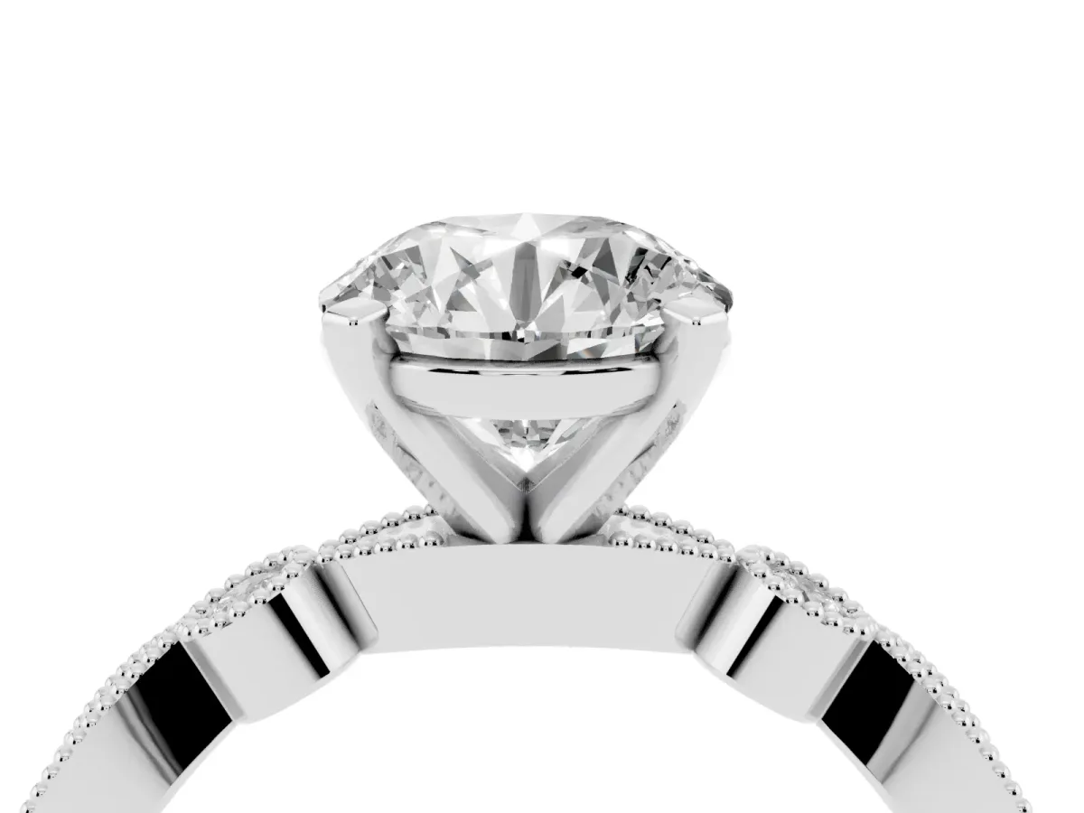 Round Cut Milgrain Bezel Diamond Engagement Ring with Solitaire Prong Setting Silver