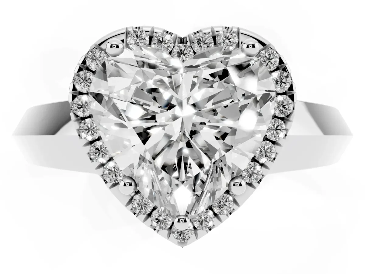 Heart Cut Halo Diamond Ring with Cathedral Band and Four-Prong Setting White gold