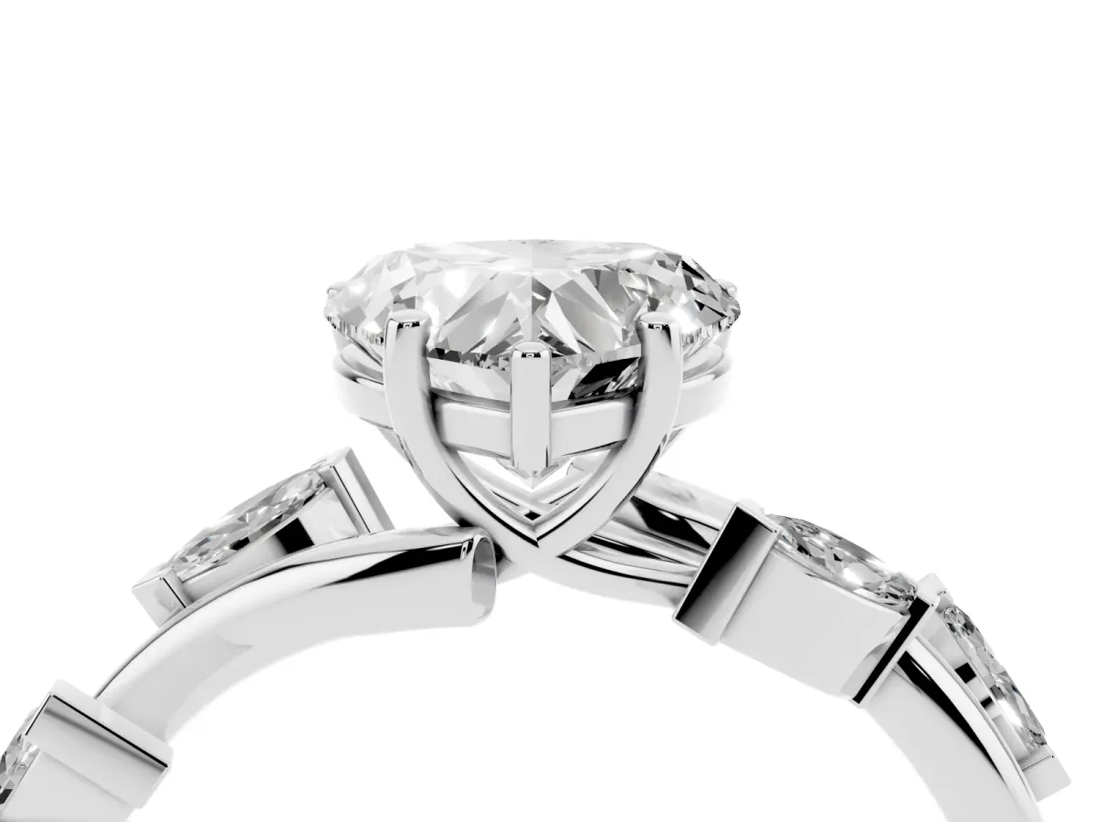 Heart Cut Solitaire Twisted Band Marquise Accent Prong Setting Ring White gold