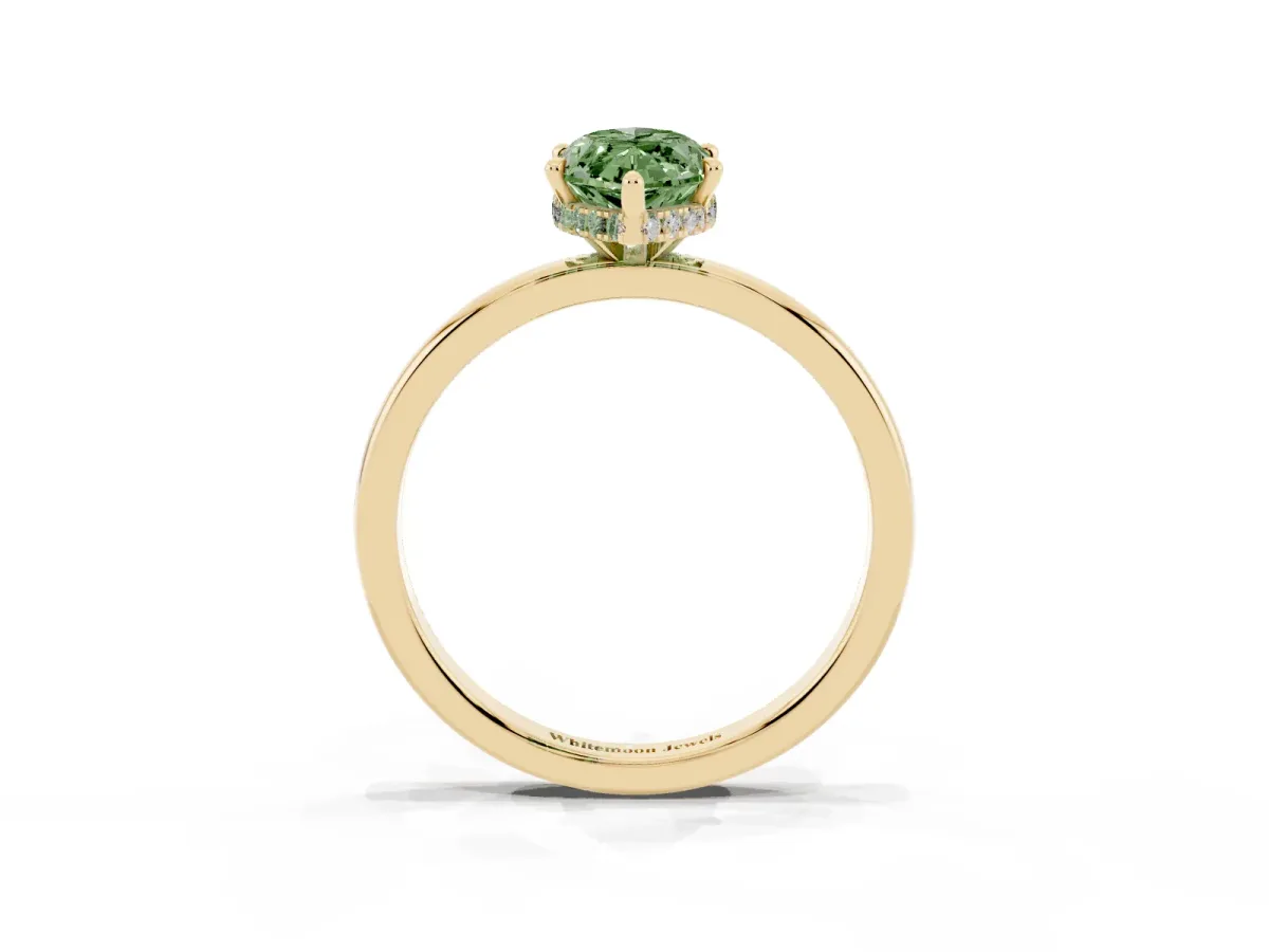Fancy Green Marquise Cut Solitaire Engagement Ring with Cathedral Band and Four-Prong Setting Yellow gold