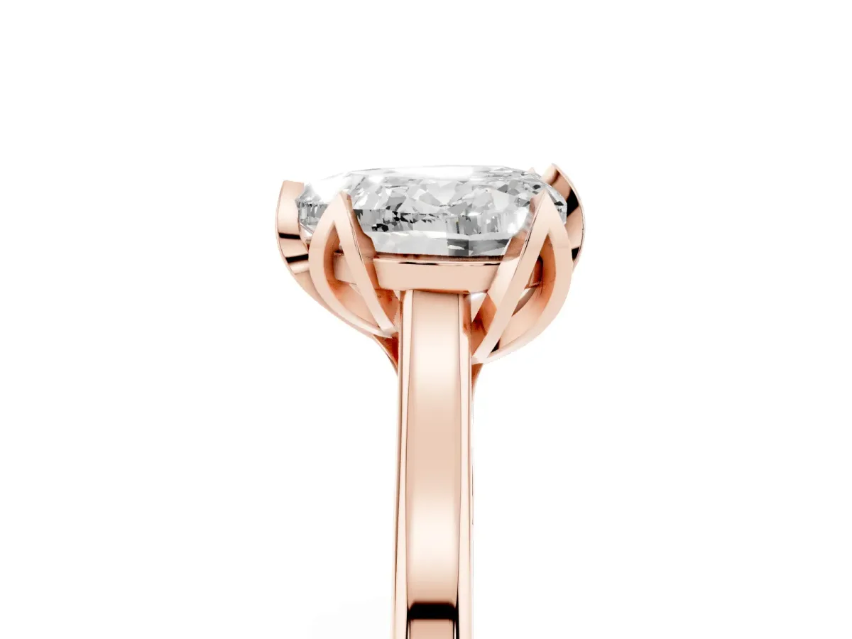Heart Cut Diamond Solitaire Ring with Flower Prong Setting and Classic Band Rose gold