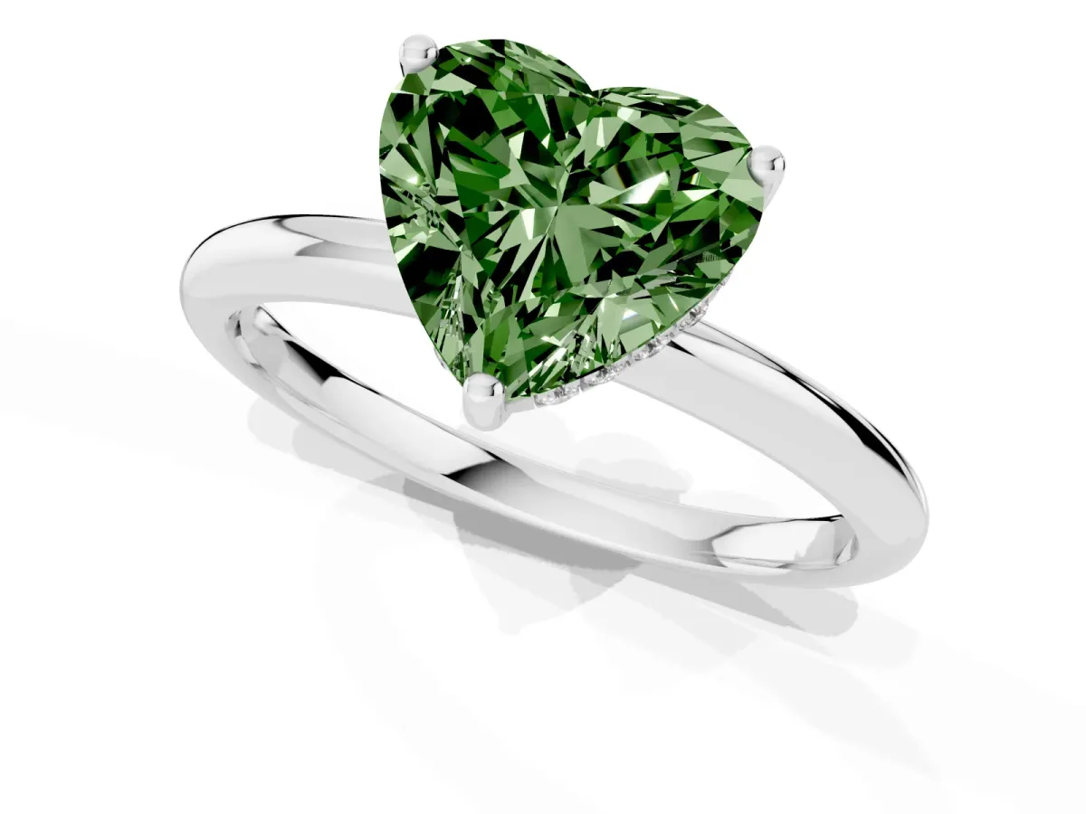Fancy Green Heart Cut Cut Solitaire Engagement Ring with Four-Prong Setting and Classic Band Silver