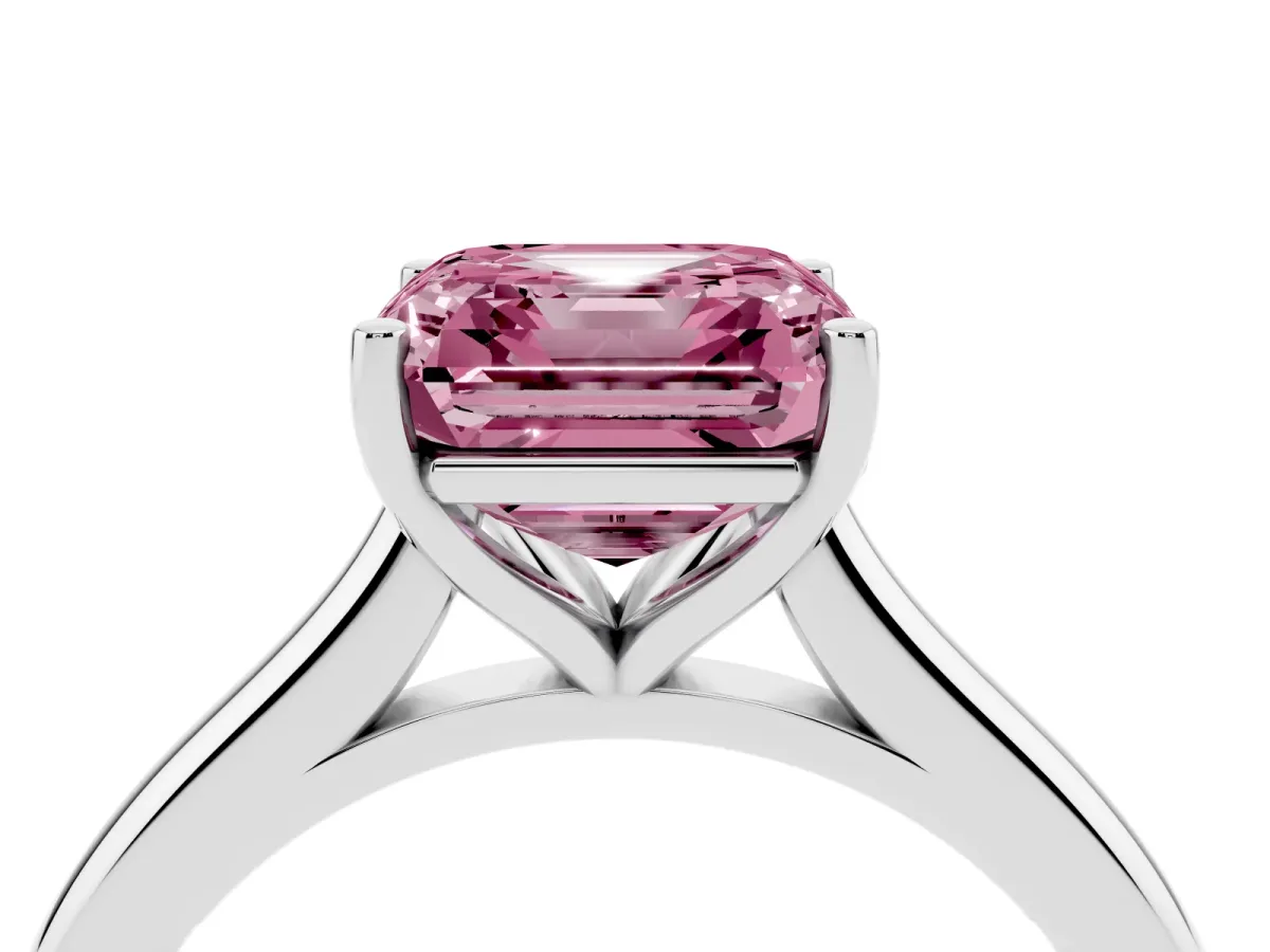 Fancy Pink Asscher Cut Cut Solitaire Ring with Cathedral Band and Four-Prong Setting Platinum