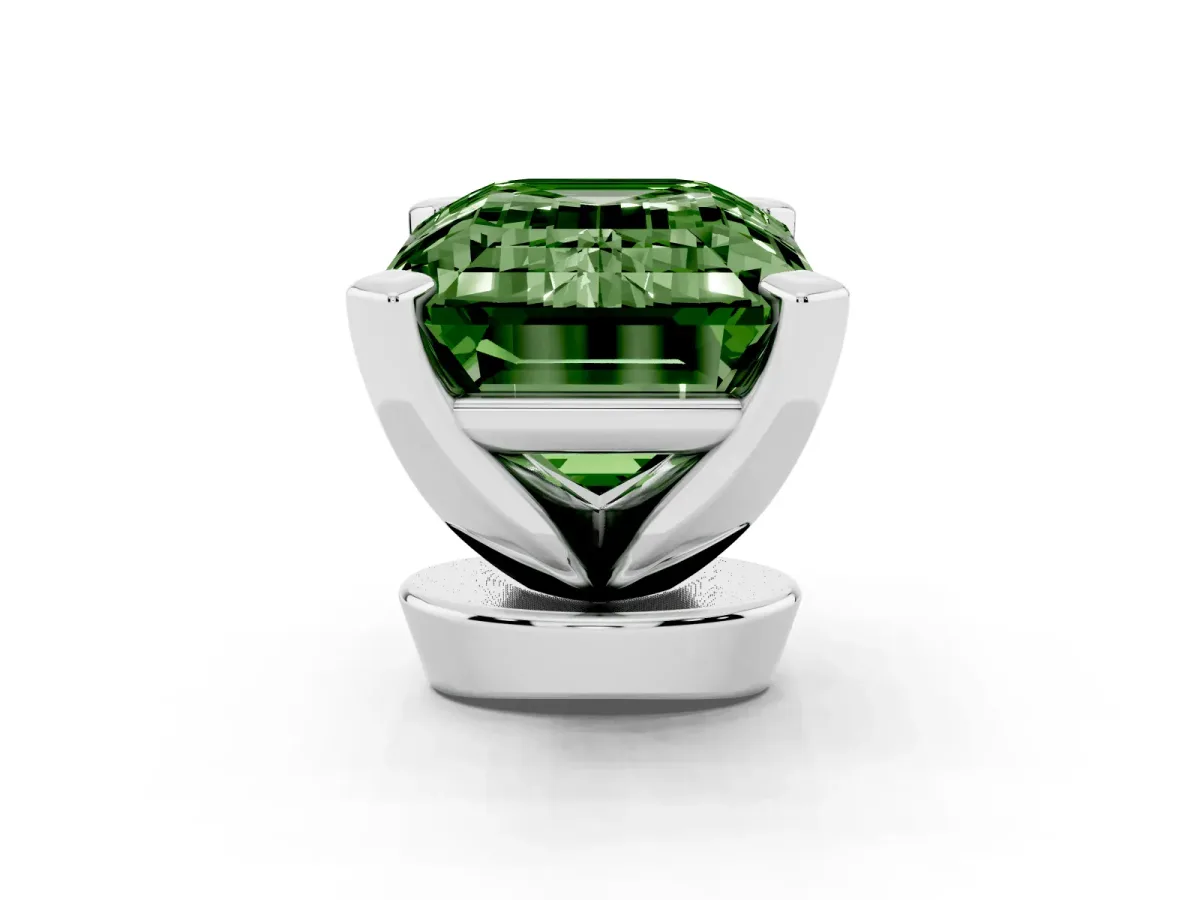 Fancy Green Emerald Cut Diamond Solitaire Ring with Prong Setting and Classic Band Platinum