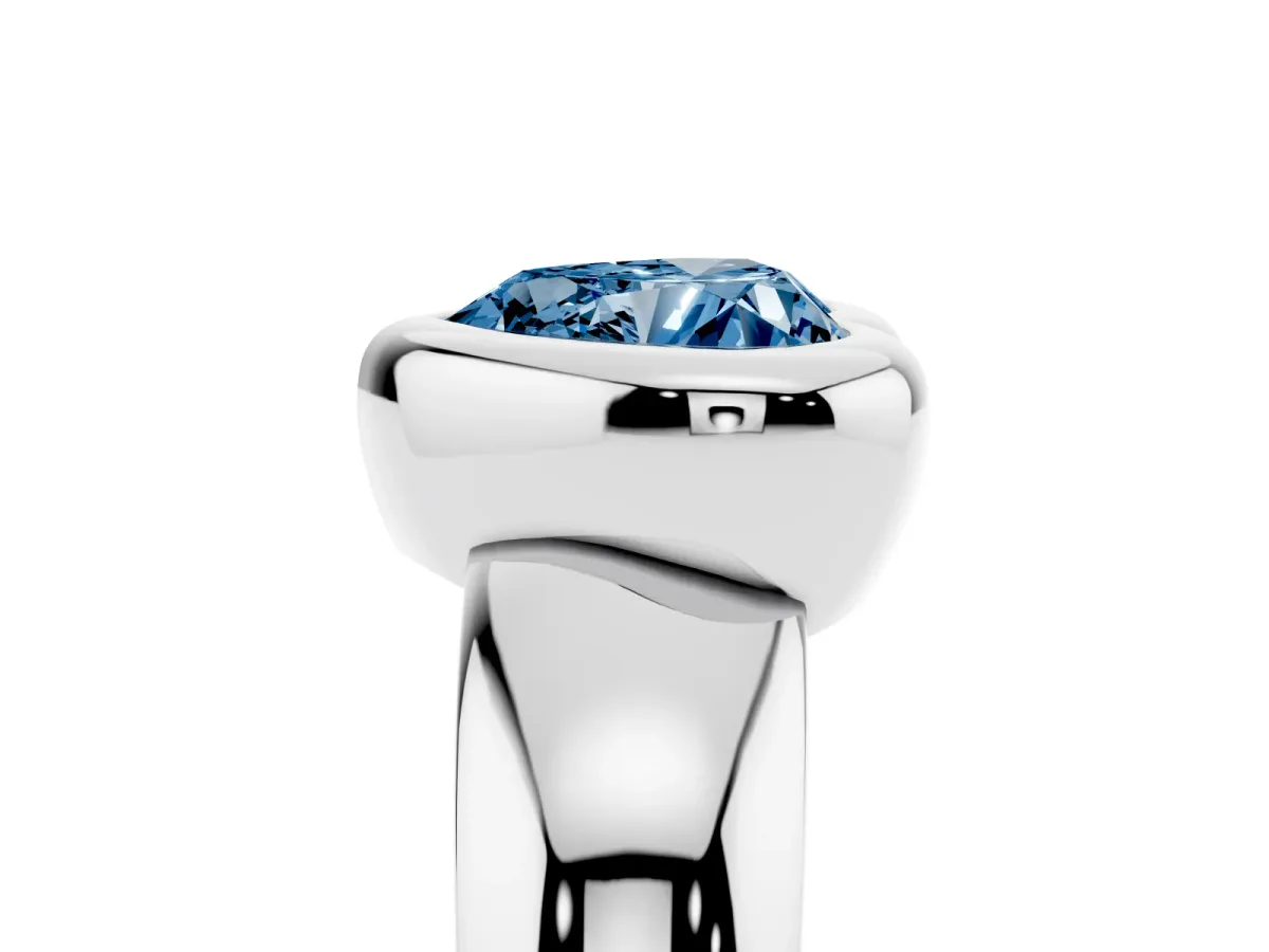 Fancy Blue Bezel Set Heart Cut Solitaire Ring with Wide Band Platinum