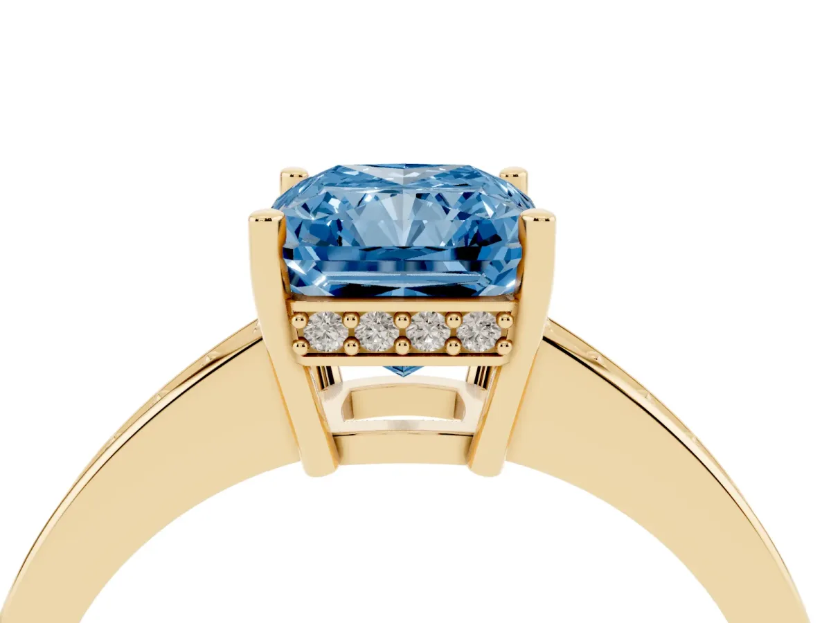 Fancy Blue Radiant Cut Solitaire Pavé Band Prong Setting Ring Yellow gold
