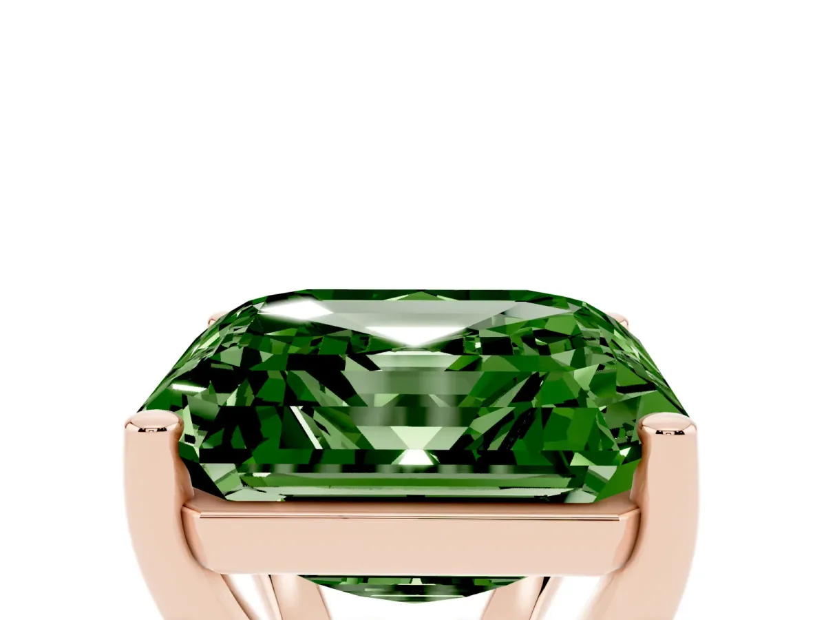 Fancy Green Asscher Cut Cut Diamond Solitaire Engagement Ring with Tapered Plain Band and Four-Prong Setting Rose gold