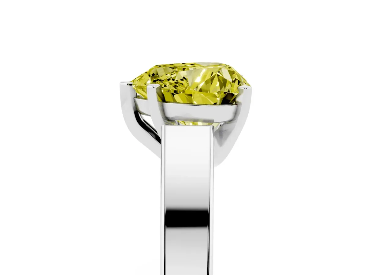 Fancy Yellow Heart Cut Solitaire Engagement Ring with Four-Prong Setting and Tapered Band White gold