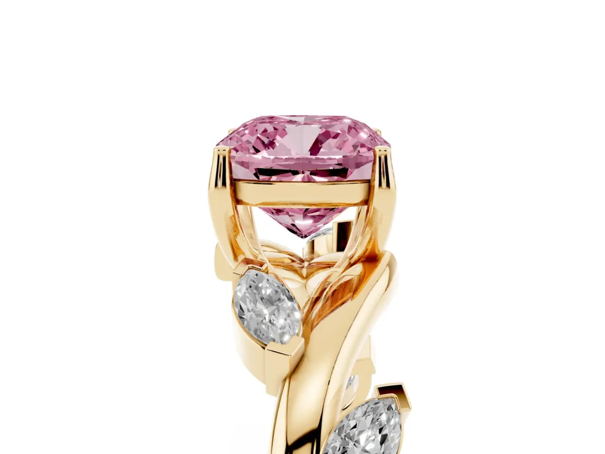 Fancy Pink Cushion Cut Solitaire Twisted Band Marquise Accent Prong Setting Ring Yellow gold
