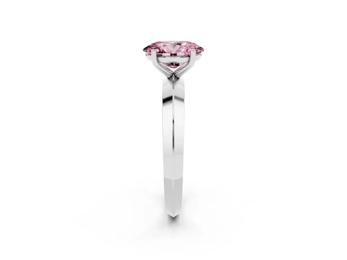 Fancy Pink Oval Cut Cut Solitaire Engagement Ring with Flat Band and Four-Prong Setting Silver