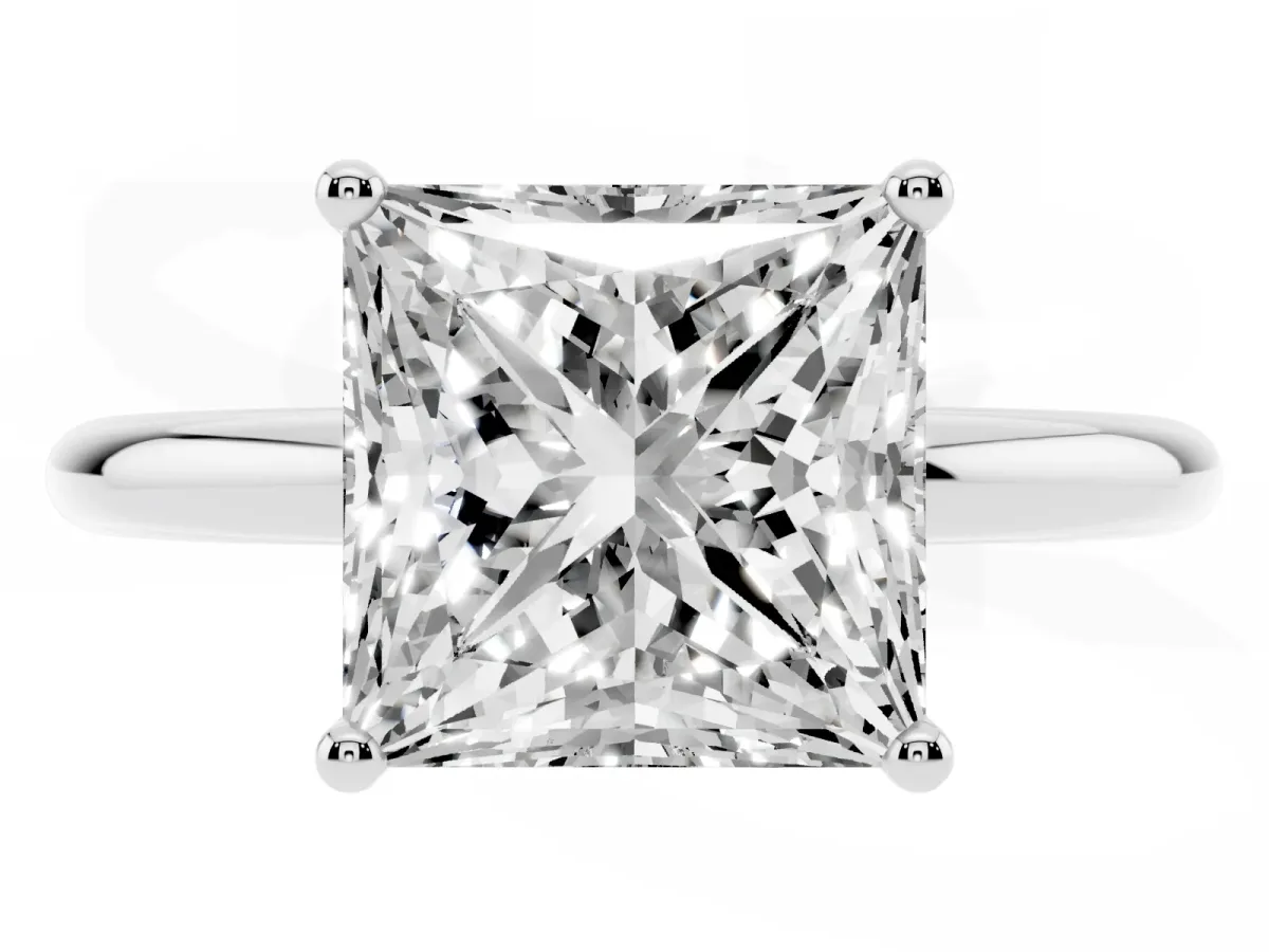 Princess Cut Cut Solitaire Engagement Ring with Four-Prong Setting and Classic Band Platinum