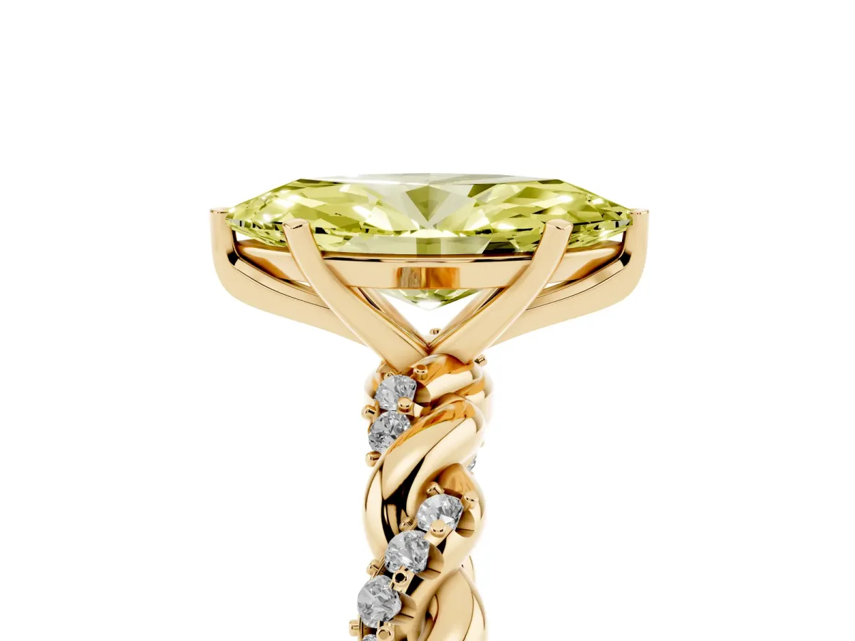 Fancy Yellow Marquise Cut Diamond Solitaire Ring with Twisted Band and Pavé Accents Yellow gold