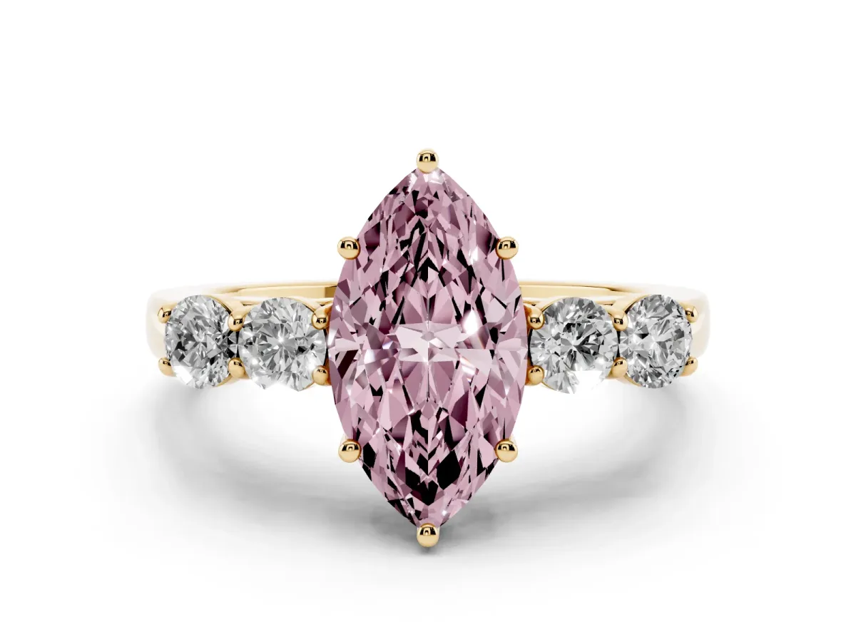 Fancy Pink Marquise Cut Cut Diamond Five-Stone Prong Set White Gold Ring Yellow gold
