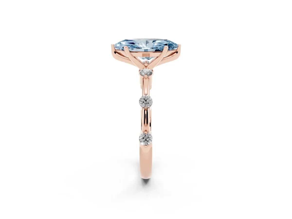 Fancy Blue Marquise Cut Solitaire Diamond Ring with Bezel Set Side Stones and Prong Setting Rose gold