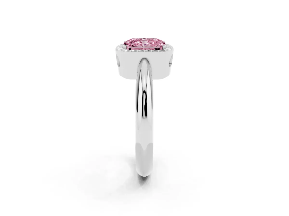 Fancy Pink Radiant Cut Cut Diamond Halo Engagement Ring with Split Shank and Four-Prong Setting Silver