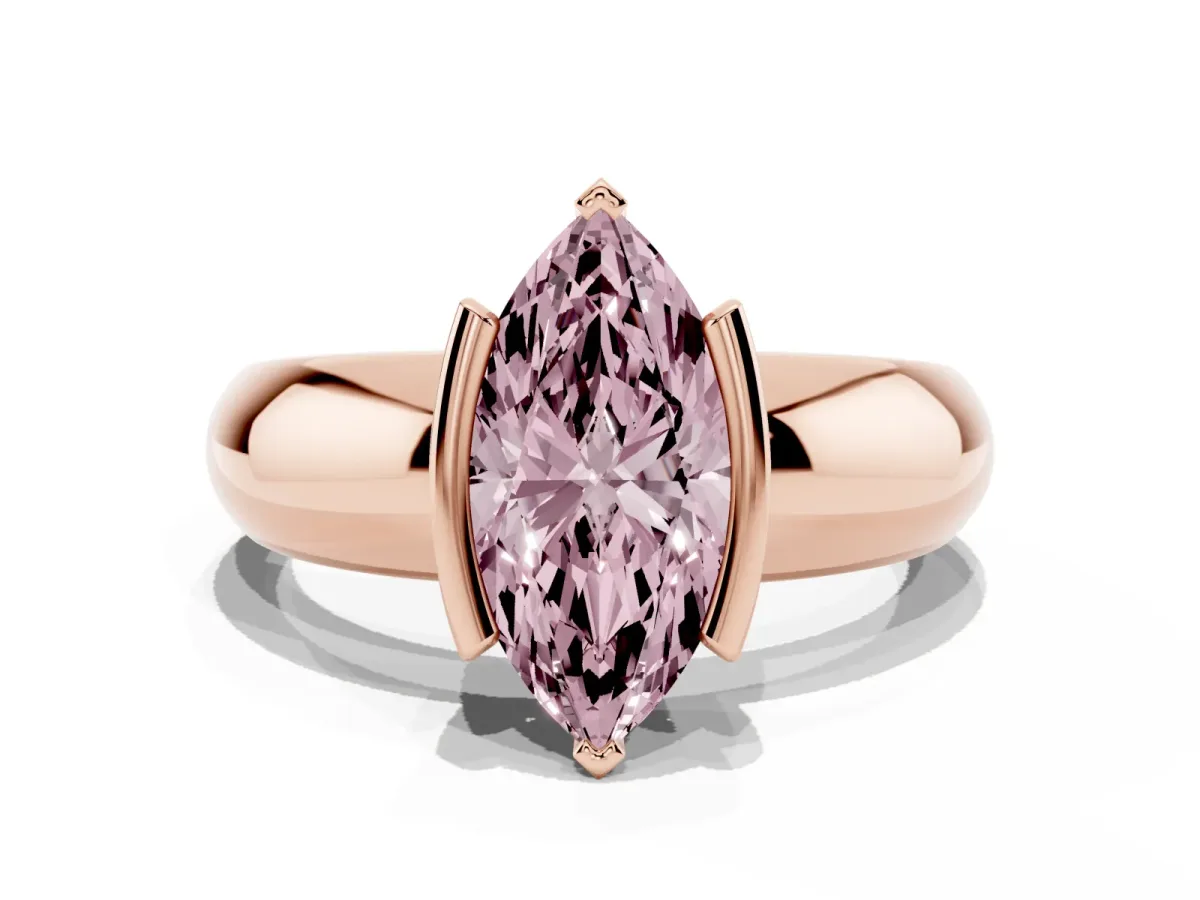 Fancy Pink Marquise Cut Solitaire Tension Set Diamond Ring with Wide Band Rose gold