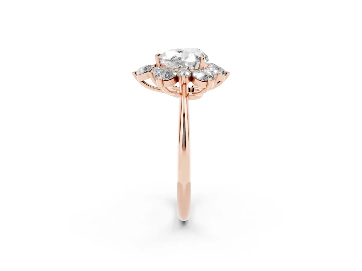 Heart Cut Diamond Cluster Halo Ring with Solitaire Band and Four-Prong Setting Rose gold