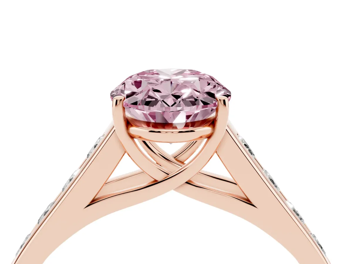 Fancy Pink Oval Cut Brilliant Channel-Set Solitaire Ring with Four-Prong Setting Rose gold