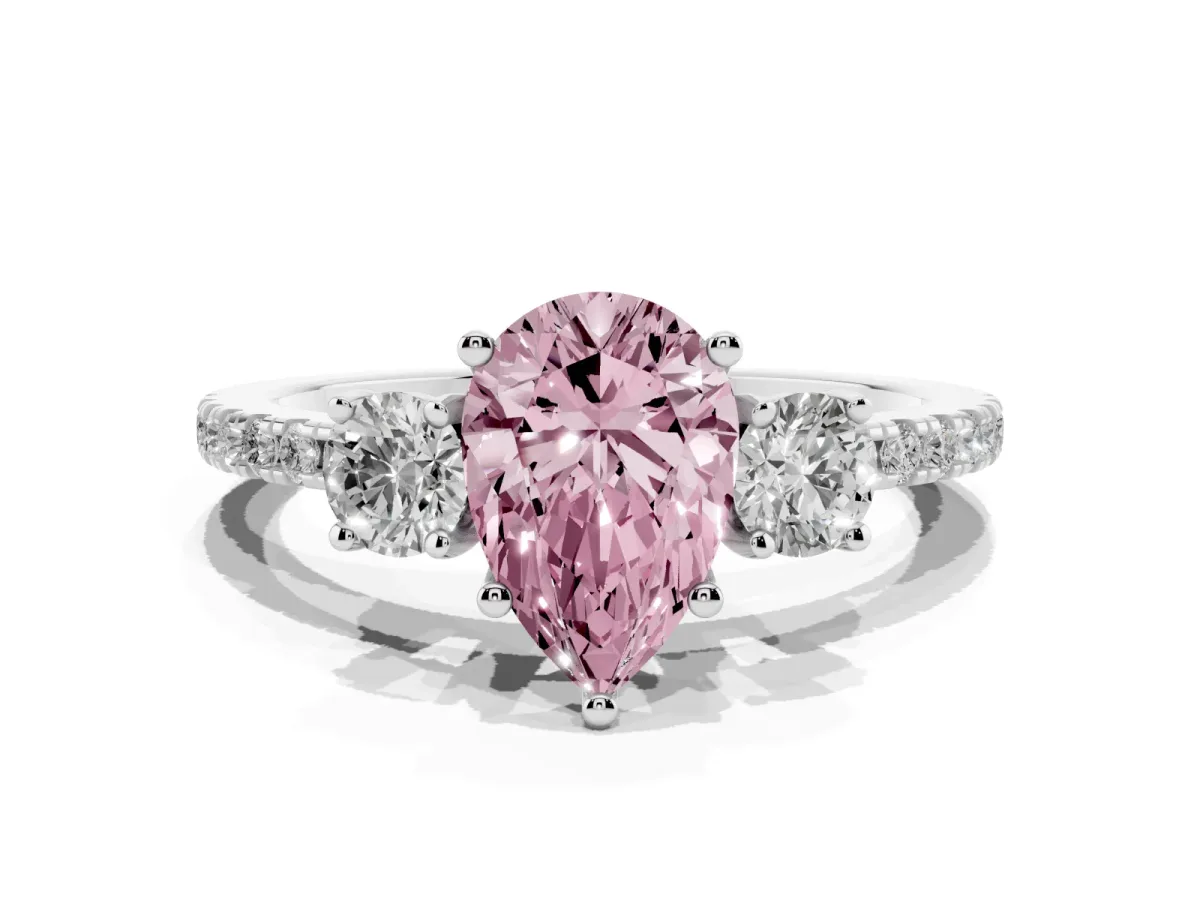 Fancy Pink Three-Stone Pear Cut Cut Diamond Pavé Band with Prong Setting Silver