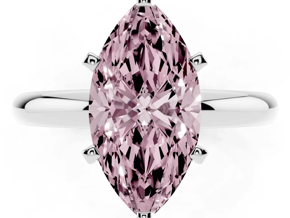Fancy Pink Marquise Cut Diamond Solitaire Engagement Ring with Round Band and Four-Prong Setting Silver