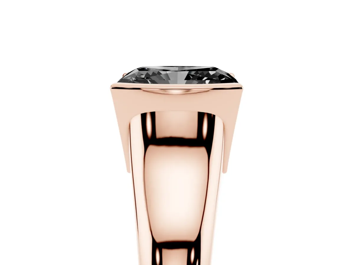Fancy Black Radiant Cut Solitaire Tension Set Diamond Ring with Split Shank Band Rose gold