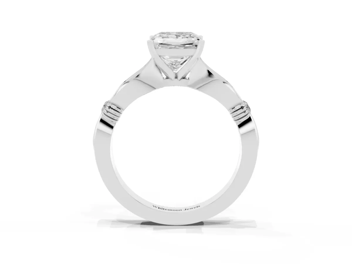 Princess Cut Solitaire Diamond Twisted Band with Four-Prong Setting Silver