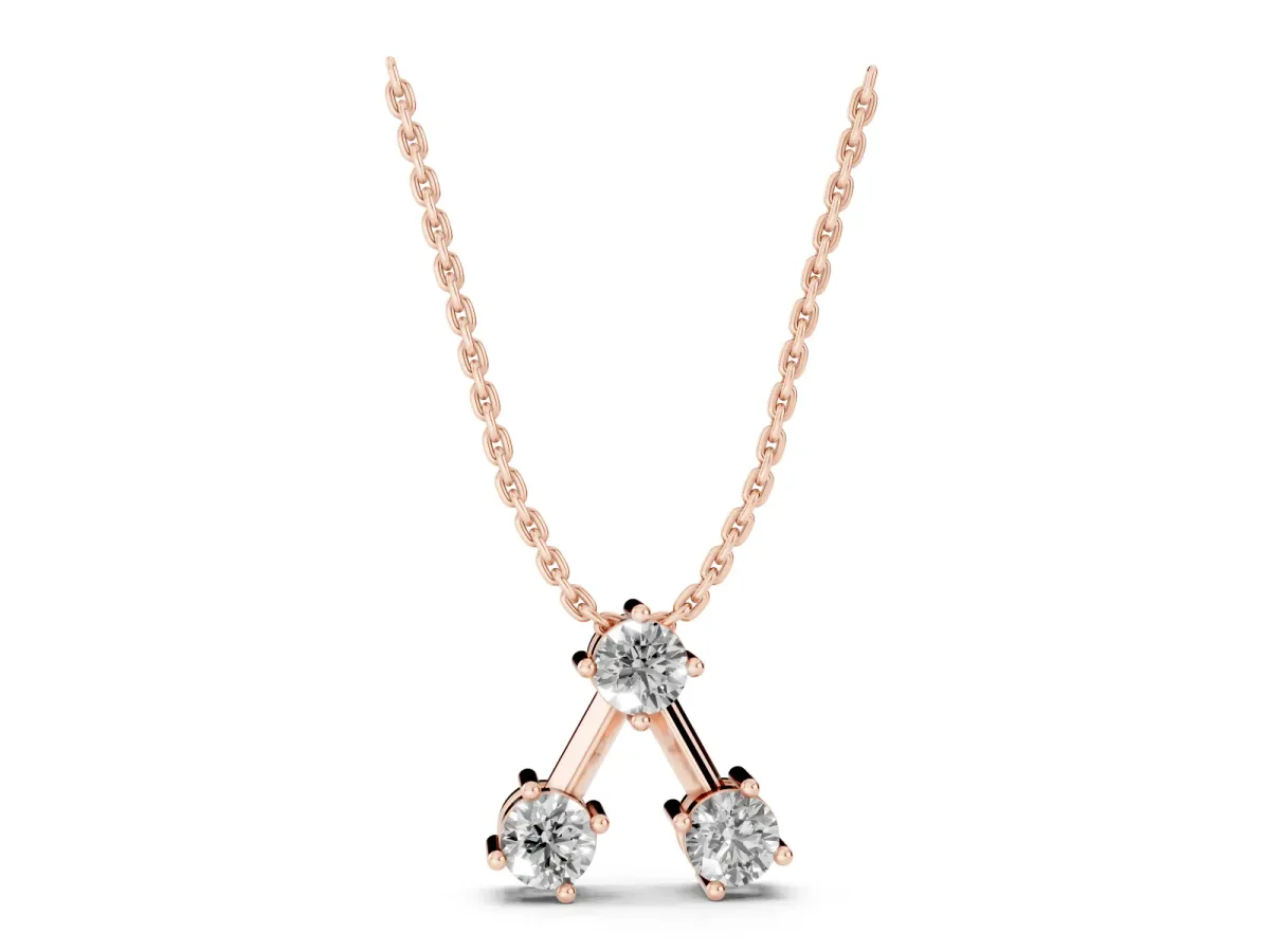 Three-Stone Round Diamond Prong Set Pendant Rose gold