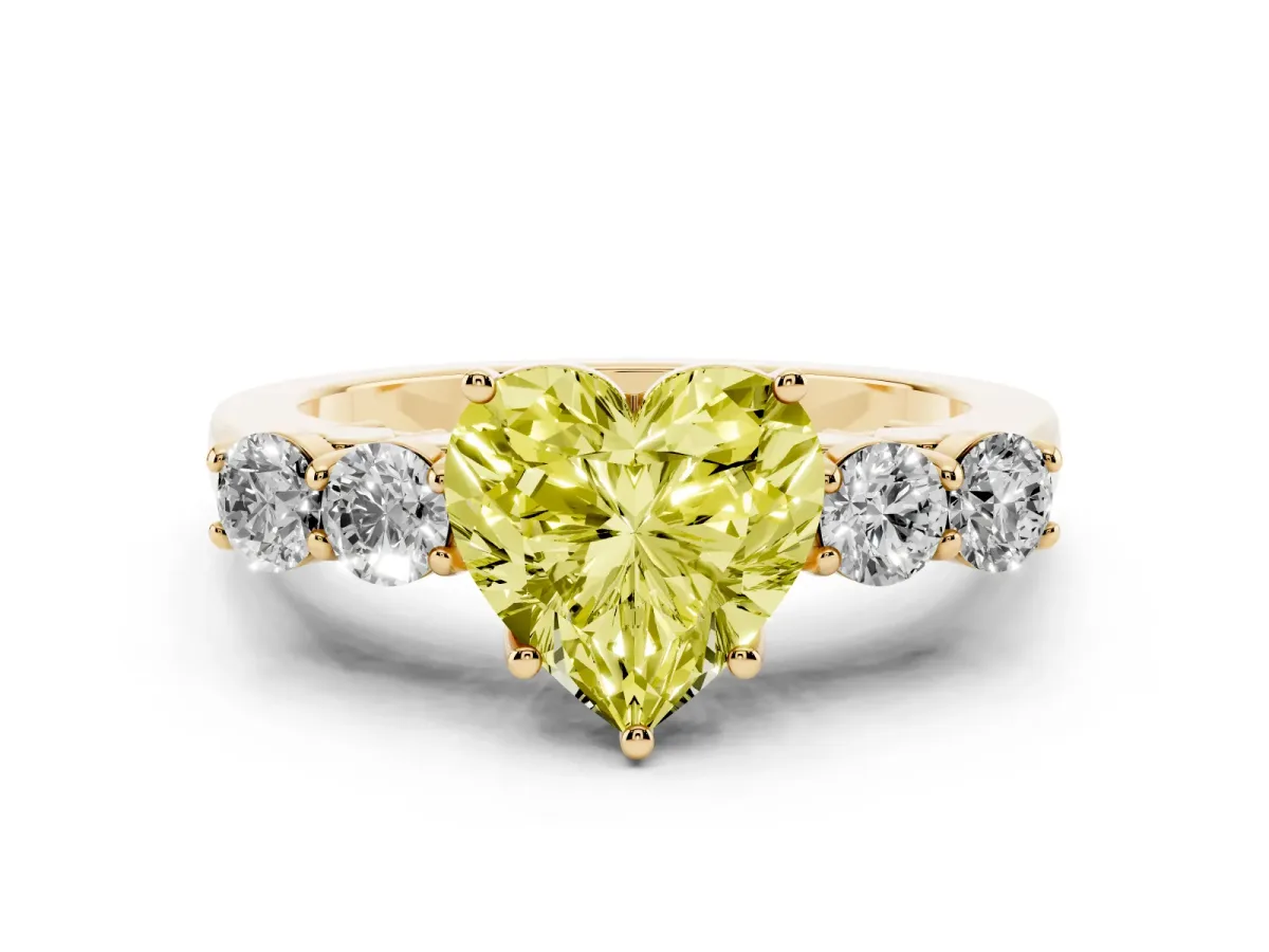 Fancy Yellow Heart Cut Cut Diamond Five-Stone Prong Set White Gold Ring Yellow gold