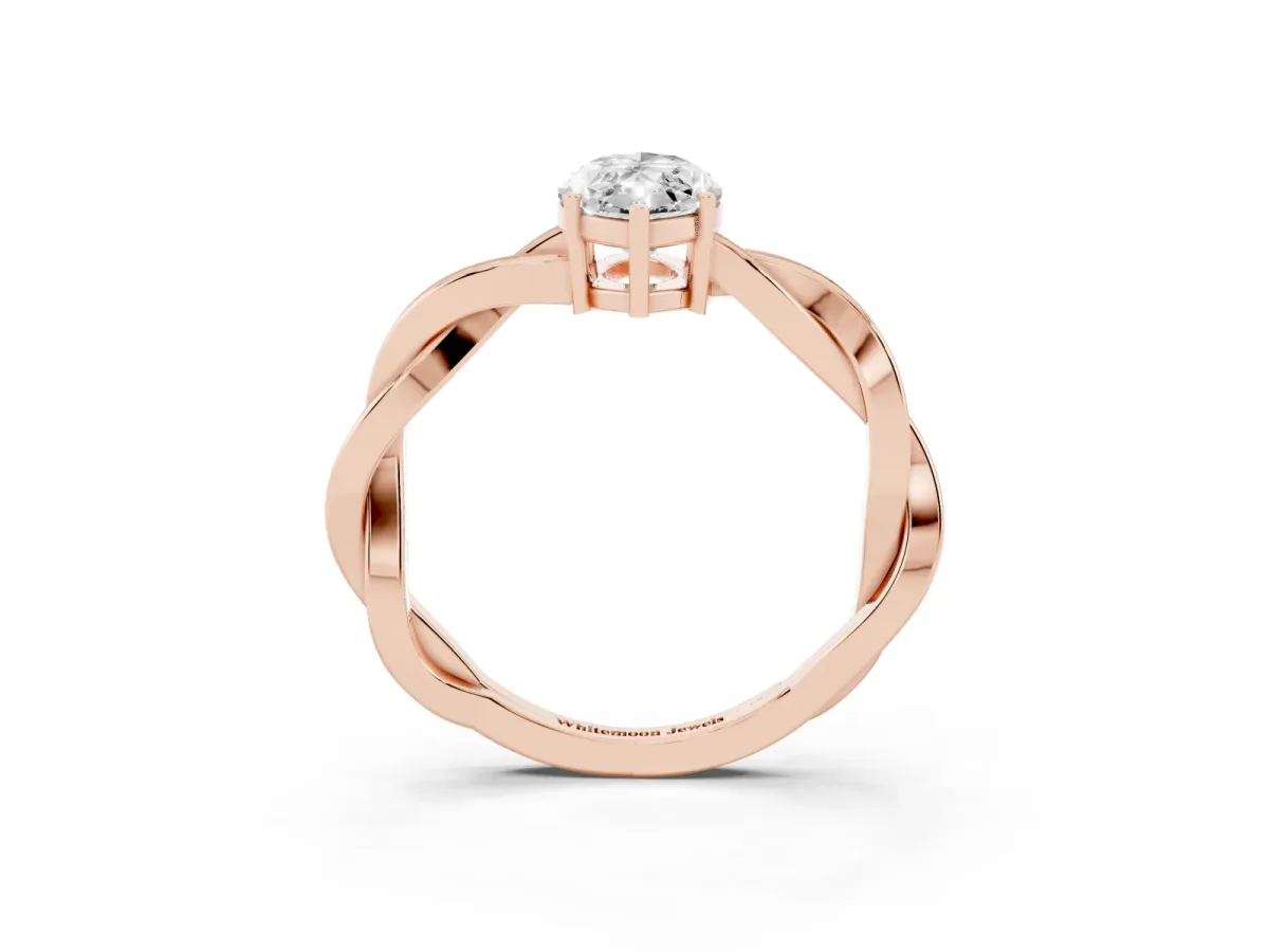 Marquise Cut Solitaire Twisted Pave Diamond Ring with Four-Prong Setting Rose gold
