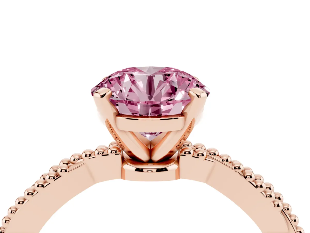 Fancy Pink Round Cut Solitaire Twisted Band with Bead Prong Setting Rose gold