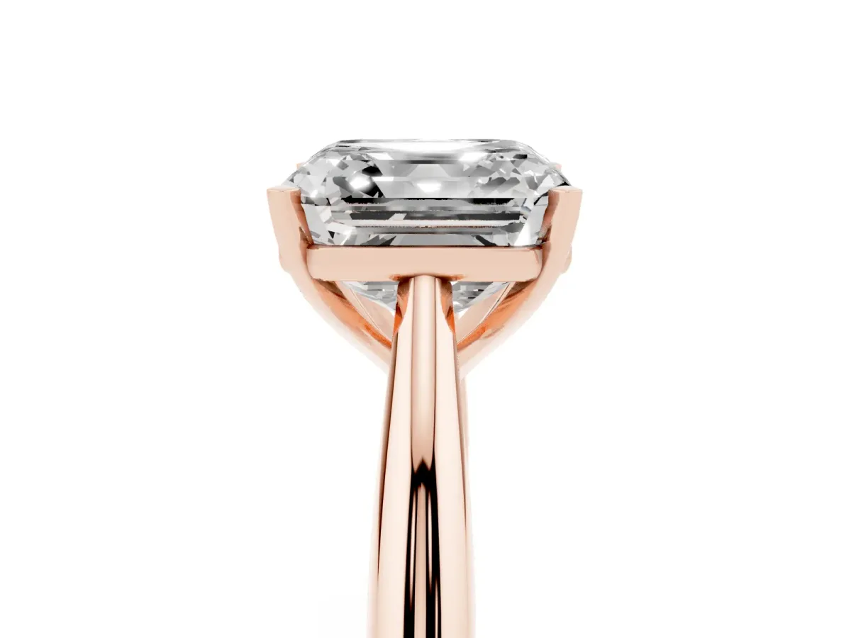 Asscher Cut Diamond Solitaire Engagement Ring with Cathedral Setting and Four-Prong Mount Rose gold