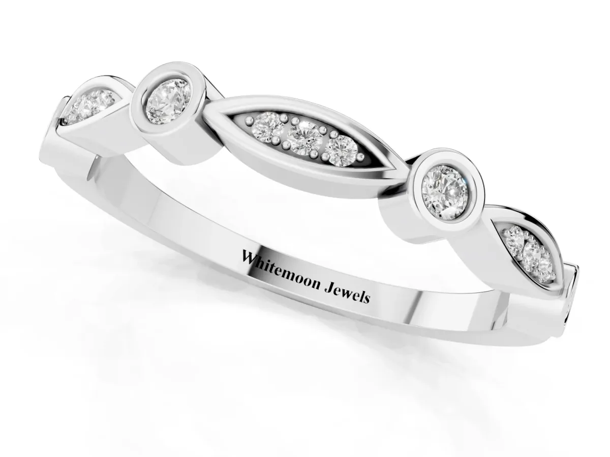 Bezel Set Marquise and Round Diamond Contour Band Platinum