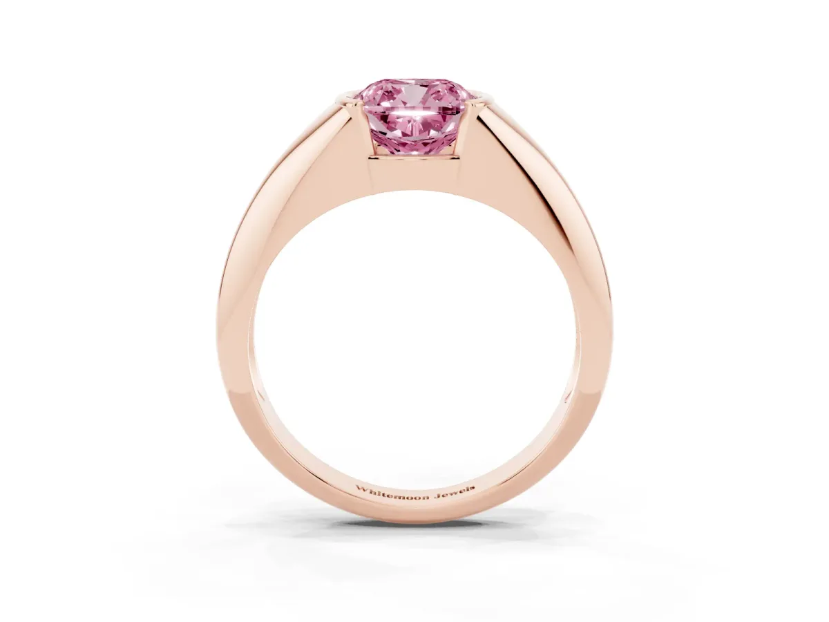 Fancy Pink Cushion Cut Solitaire Tension Set Diamond Ring Rose gold