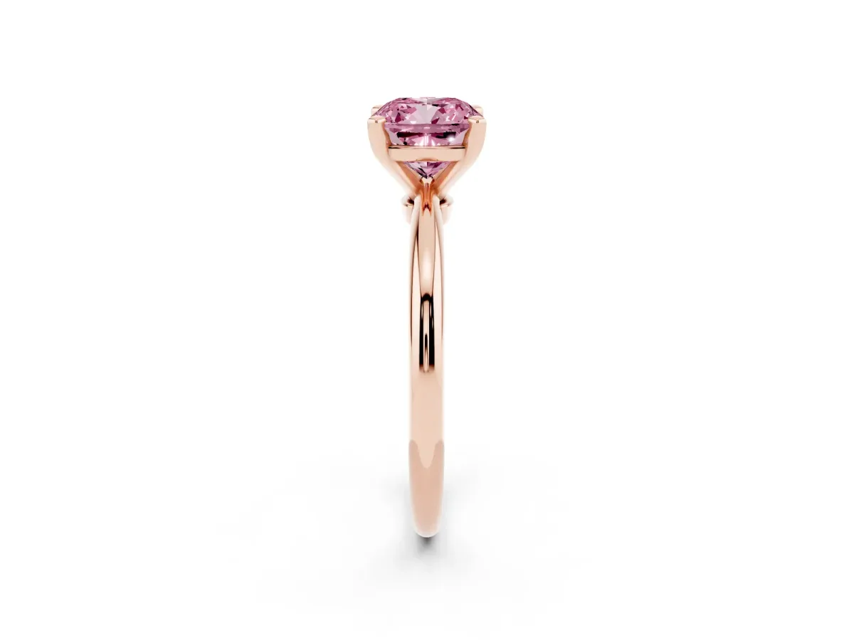 Fancy Pink Cushion Cut Diamond Solitaire Ring with Prong Setting and Classic Band Rose gold