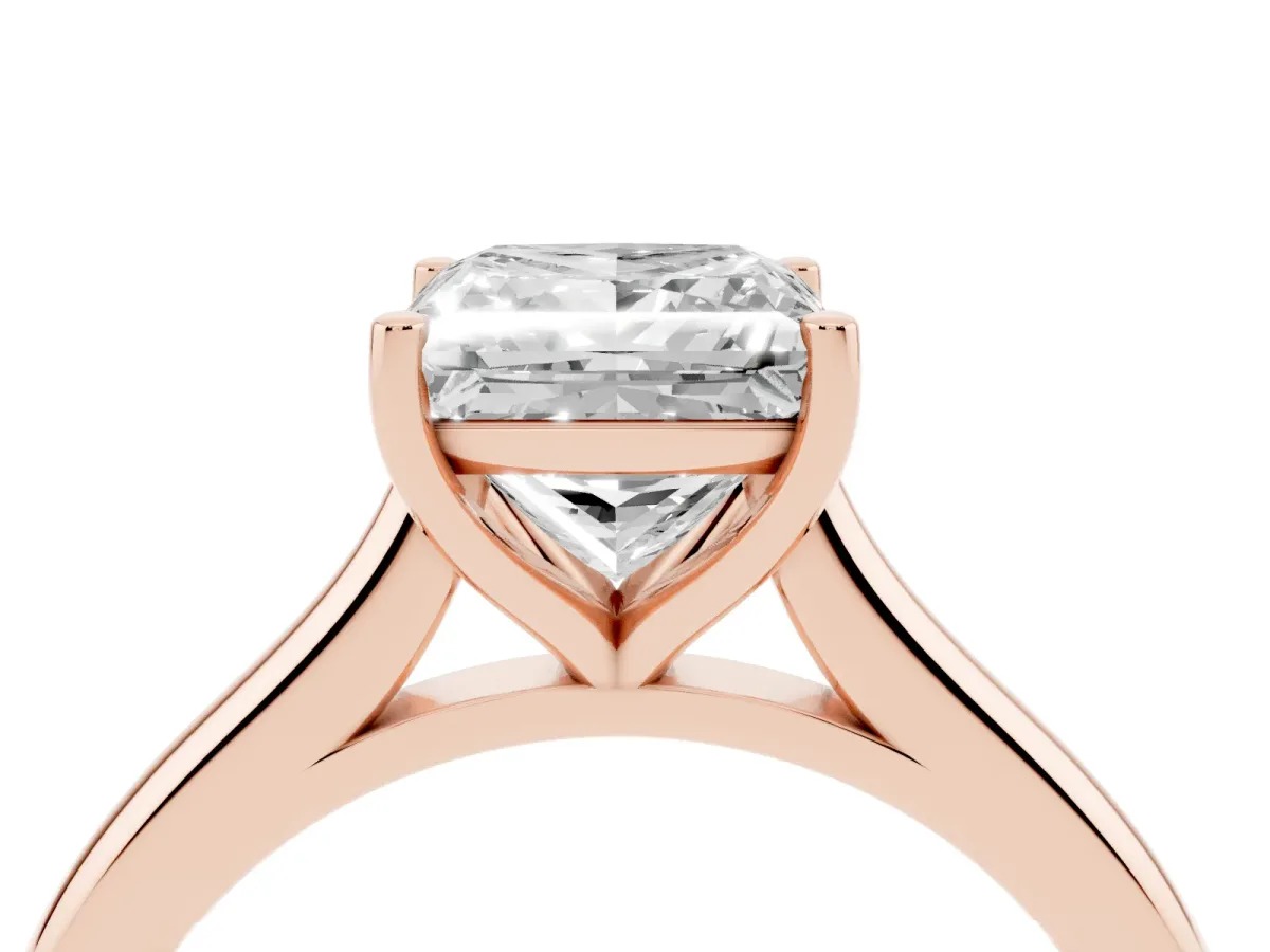 Princess Cut Cut Solitaire Ring with Cathedral Band and Four-Prong Setting Rose gold