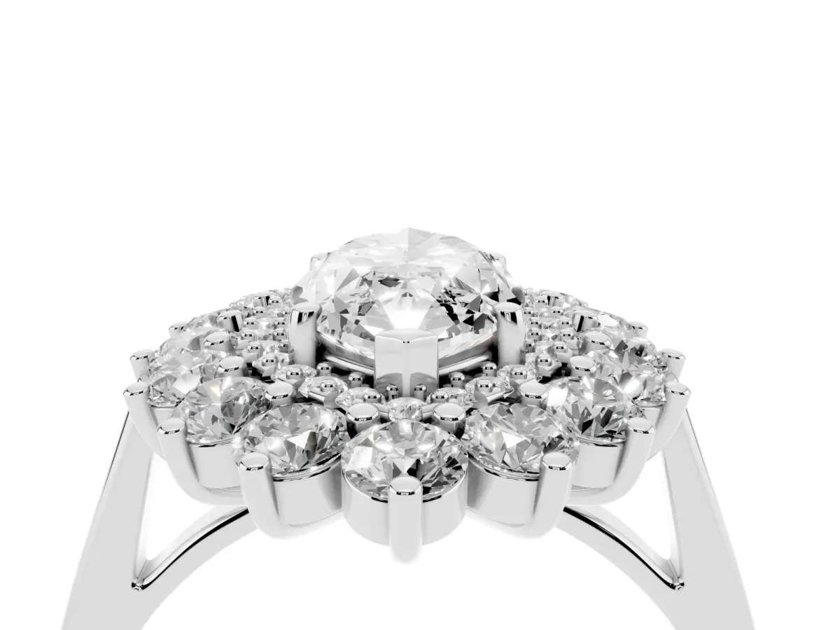 Marquise Cut Diamond Floral Double Halo Engagement Ring with Prong Setting Platinum